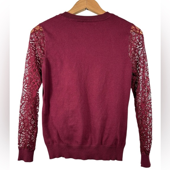 Reitmans sweater with lace sleeves, Small, burgundy, crewneck, Office Event - Picture 7 of 8
